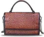 [LRTO] Genuine Leather Handbags for Women Small Satchel Purse Luxury Top Handle Real Leather Embossed Design Crossbody Bag