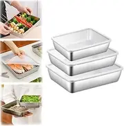 Stainless Steel Reusable Food Storage Bento Box Containers with Clear Lid, 3 PCS Refrigerator Fresh-Keeping Box Airtight Leak Proof Stackable Food Box, Cheese Container for Kitchen Travel Picnic