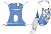 EZ Assistive Patient Lift Sling with Commode Opening, Patient Aid Full Body Mesh Toileting Sling, 500lbs Weight Capacity (Medium-Opening-Blue)