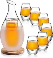 ZENS Sake Set Glasses, 8.5 Ounce Sake Carafe Cups with 4 Saki Cup Set for Warmer or Cold Japanese Wine with Stone Coaster Gift Sets