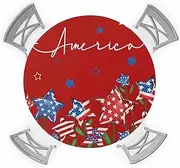4th of July Table Cover Elastic Fitted Round Table Covers Tablecloths, Red Waterproof Outdoor Table Cover for Party, Patriotic Star Fire Picnic/Patio/Dining Table Cloth, Fits Tables up to 55"-60"