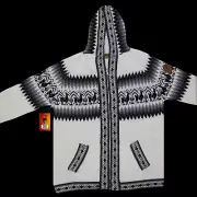 WOMEN HANDMADE ANDEAN ALPACA WHITE ZIP HOODIE SWEATER SZ XL