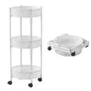 Bribrion Foldable 3-tier Storage Cart Rolling Trolley Versatile for Kitchen Island Bathroom Camping Gear Organiser Stand Rack Plastic Basket White