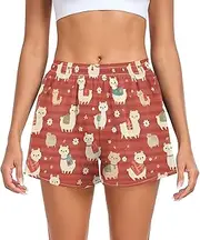 [FRODOTGV] Retro Cute Alpacas Red Women's Athletic Shorts Loose & Comfy Running Shorts for Outdoor Indoor Fitness Work Out S