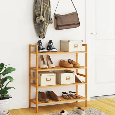 Solid Wood Walnut Shoe Racks Set of 2 Stylish Storage Solution 69x27x41 cm