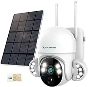 [Xparkin] 4G LTE Cellular Outdoor Security Camera Without WiFi Needed, 2K 4MP Solar Security Cameras Wireless Outdoor with Color Night Vision, PIR Detection & Siren, 2 Way Talk - White