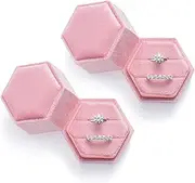 VOMNA 2pack/Velvet Ring Box, Hexagon Ring Holder, Double Slots Rings Bearer Jewelry Boxs 2 slot for Proposal,Engagement,Wedding(Pink)