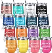 Inbagi Inspirational Gifts Thank You Wine Tumbler with Straw Graduation Cups and Keychain Set Employee Appreciation-may You Be Proud-stainless Steel Tumbler Cups for Nurse(Multi Colors,16 Pcs)