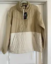 RLX Ralph Lauren Women's Sz M Beige Quilted Hybrid 1/4 Zip Pullover Jacket NWT
