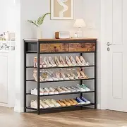 Shoe Rack 6-Tier Shoe Rack Organizer with 2 Drawer and Wooden top for 20-24 Pairs of Shoes for Entryway Shoe Storage Shelf for Closet Small Entryway Table with 5-Tier Storage Shelves