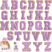 26 Pcs Purple Chenille Letter Patches A-Z, Iron on Letters Patches for Clothes, Preppy Varsity Letter Patches for Backpacks Hats, Fabric Sew On Repair Embroidered Patches for Clothing DIY Mobile Phone