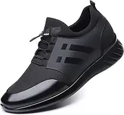 [Recyphi] Men's Height Increasing Elevator Shoes Leather Knitted Slip-on Fashion Sneakers 2.36 Inches Taller