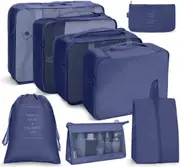 8 Set Packing Cubes with Shoe Bag Travel Luggage Organizer for Suitcase Clothes Storage Bag,Navy