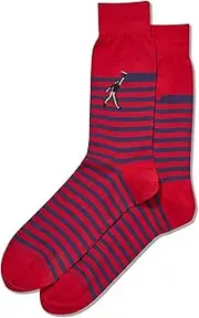 [Hot Sox] Mens Stripe Painter Crew Socks, Mens Shoe Size 6-12.5, Red, Red