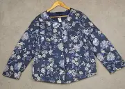 Talbots Jacket Womens Extra Large Jacobean Quilted Blanket Jacket Blue Floral
