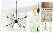DIMMABLE Modern Sputnik Chandelier 26.3" Light Fixture, Plug In 8-Light Black
