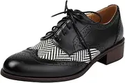 [rismart] Women's Lace-up Oxfords Wingtip Striped Color-Blocking Dress Shoes for Office Wedding Casual