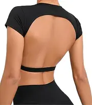 [SEAUR] Gym Top Women's Backless Padded Crop Top Tight Sports Running Shirt Yoga Fitness Short Sleeve T-Shirt Crop Sports Shirt Crew Neck Soft S-L