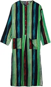 [Sweejim] Men's Muslim Robes Striped Printed Long Sleeve Cotton Pockets Robe Buttons-Down Dubai Kaftan