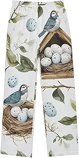 [ZZXXB] Bird and Egg Boys Long Pants Soft Trousers Elastic Waist Kids Lounge Bottoms with Pockets S-XL