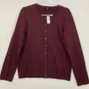 New Talbots Large Brown Burgundy Soft Stretch Light Knit Button Cardigan Preppy