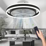 50cm Bladeless Ceiling Fan with Lights Remote Control,Modern Dimmable Enclosed Bedroom Ceiling Fan Light,Low Profile Flush Mount LED Ceiling Fan Light for Kitchen,Living,Kids Room（Black）