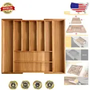 Elegant, Expandable Acacia Silverware Organizer - 9 Compartment Cutlery Tray