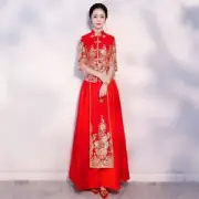 Women Red Wedding Dress Bride Embroidery Tops and Skirt Chinese Traditional Gown