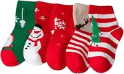 PRETYZOOM Warm Winter Socks 5 Pairs Kids Xmas Cotton Knitted Socks Mid-Calf Toddler