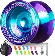 Professional Responsive V8 Yo-Yo - Dual Purpose Unresponsive Bearing for Kids Beginners and Advanced With 12 Strings + Bag + Removal Tool (Purple Blue)