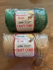 Pepperell Bonnie Macrame Braid Craft Cord, 6mm 100 Yards,Green & Beige -UNOPENED