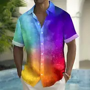 Men's Rainbow LGBT Pride Shirt Summer Shirt Button Up Shirt Short Sleeve Fashion Casual Holiday Streetwear Summer Spring Turndown 3D Print Collared Shirts Fron