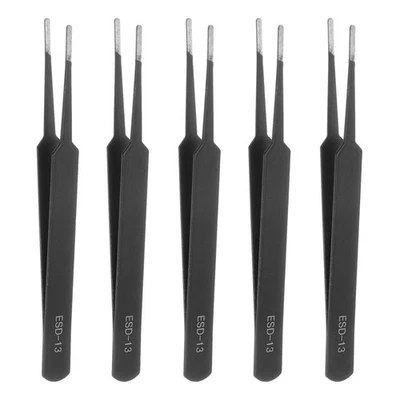 5Pcs Precision Tweezers Set ESD-13 Round Anti-Static Craft Tweezers Kit
