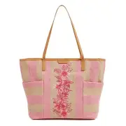 Vera Bradley Tote Bag Candy Pink Stripe Straw