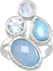 [JewelryWeb] Textured 925 Sterling Silver Multishape Stone Ring Band Style-Ring for Women