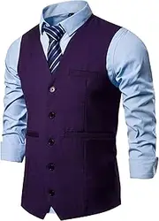 [PHJTOMK] Mens Formal Dress Vest Regular Fit Solid Wedding Dress Waistcoat 3 Pockets Business Vest for Suit or Tuxedo