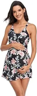 [ASHER FASHION] Women's Halter Neck Maternity Tankini Backless V-Neck Top and Boyshort Two Piece Swimwear S-XXL