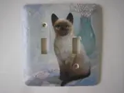 SIAMESE CAT BY RUANE MANNING DOUBLE LIGHT SWITCH PLATE COVER MULBERRY METAL