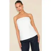 Petite White Lightweight Linen Look Woven Bandeau Long Line Top, White