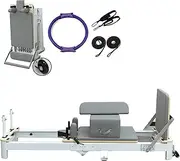Foldable Pilates Reformer, Aluminum Pilates Portable Reformer at Home Pilates Equipment with Springboard, Wooden Box
