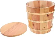 SOLUSTRE Sturdy Solid Wood Sushi Oke Hangingiri Steam Rice Holder Rice Storage Lid