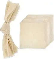 uxcell 12Pcs Handmade Cloth Napkins, 16.5x16.5 Inch Cotton Napkins with Fringe Square Rustic Table Napkin for Wedding Party Dinner Table Decor Bridal Shower, Khaki