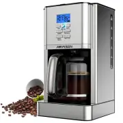 Stainless Steel 12 Cup Drip Coffee Maker, Programmable Coffee Machine Self-Clean