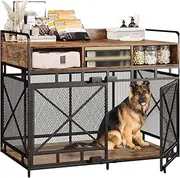 TINGTINGLI Dog crate with drawers, wooden dog crate, dog crate furniture, indoor decorative pet crate with top shelf, wooden frame, sturdy and durable, suitable for medium and large dogs