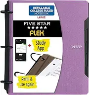 Five Star Flex Refillable Notebook + Study App, College Ruled Paper, 1 Inch TechLock Rings, Pockets, Tabs and Dividers, 200 Sheet Capacity, Purple (29328AB6)