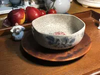 在飛比找樂天市場購物網優惠-日本中古回流陶瓷 年代老貨滿開片六邊形內外手繪 果子缽建水水