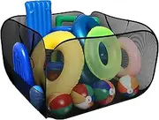 Adnee Pool Toy Storage Bin-47'' x 47'' x 31'' Nylon Mesh Pool Organizer with Side Pocket-Quick Drying Pool Storage Mesh Box for Float, Beach Balls,Goggles and Other Swimming Accessories