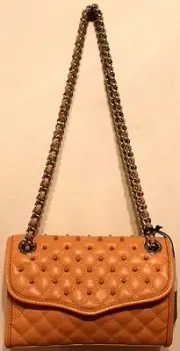 NWT Rebecca Minkoff Nude Leather Clutch with Long Chain Strap and Enamel Studs
