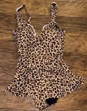 NEW NWT Betsey Johnson One Piece Swim Suit Ruffled Leopard Print Large L Tags
