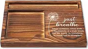 Just Breathe Affirmation Sticky Note Holder, Inspirational Wooden Desk Gift for Women, Mindfulness Office Decor with Dandelion Art, Self Care Motivational Note Pad Holder YCB152